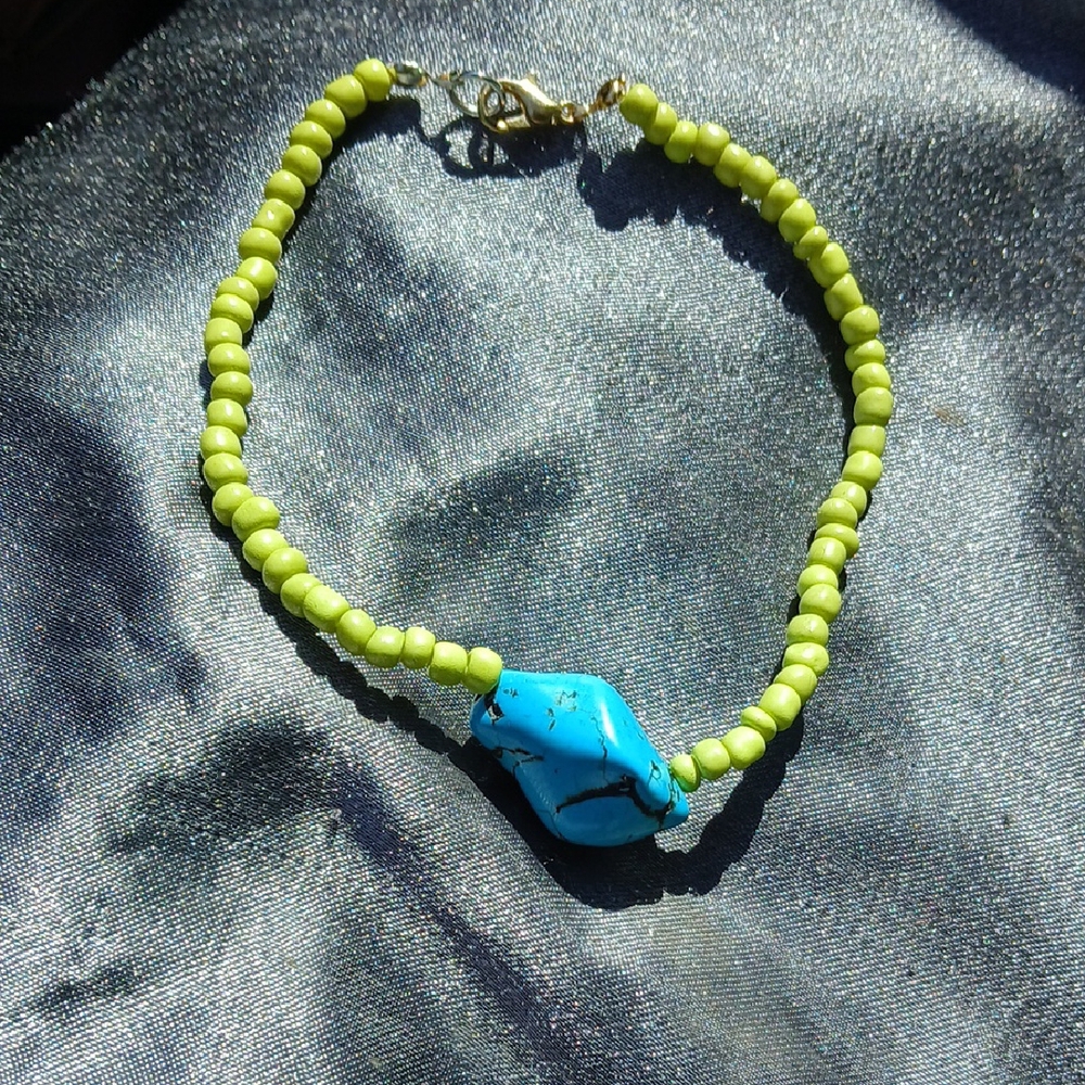 Turquoise and Green Beaded Bracelet